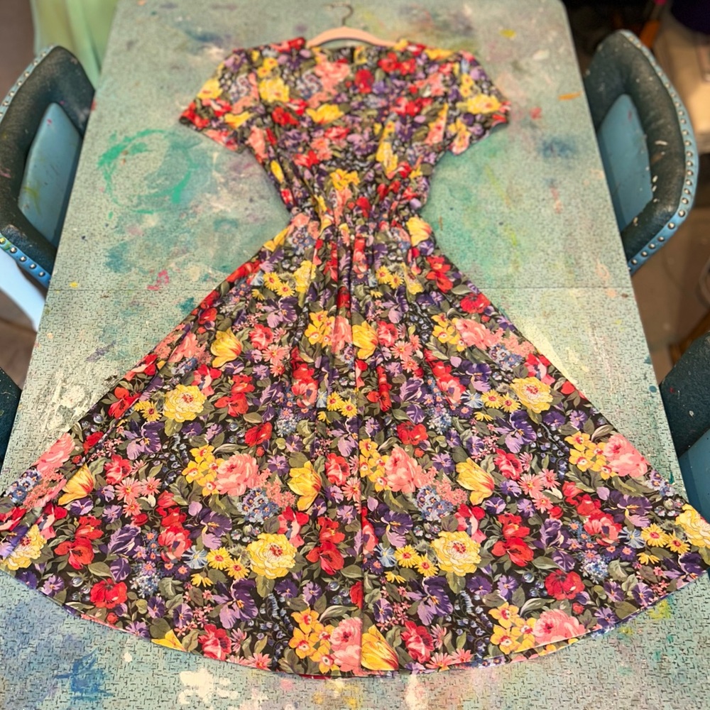 80s Midnight Floral Dress